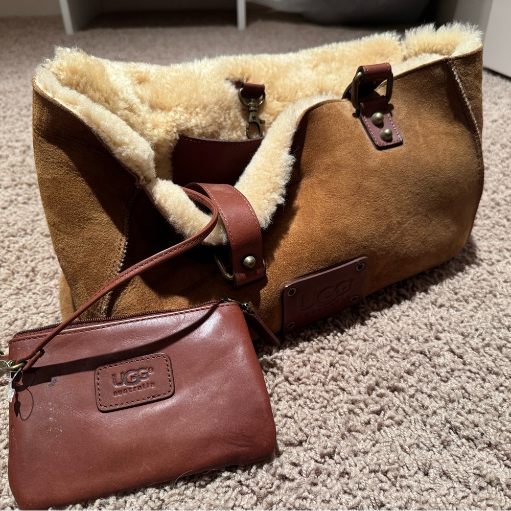 UGG Tan and Cream Shearling Tote Bag
